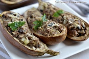 Beef, Turkey and Mushroom Stuffed Eggplant - Not Enough Cinnamon
