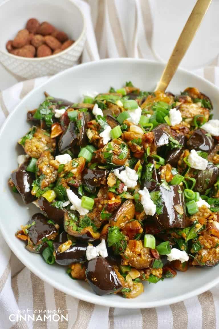 Roasted Eggplant Salad with Smoked Almonds and Goat Cheese
