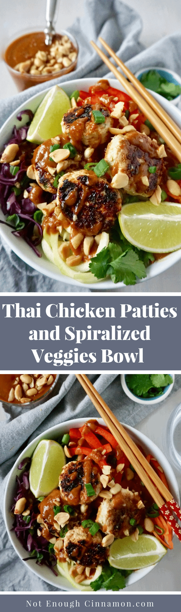 Thai Chicken Patties & Veggie Noodle Bowl with Peanut Sauce