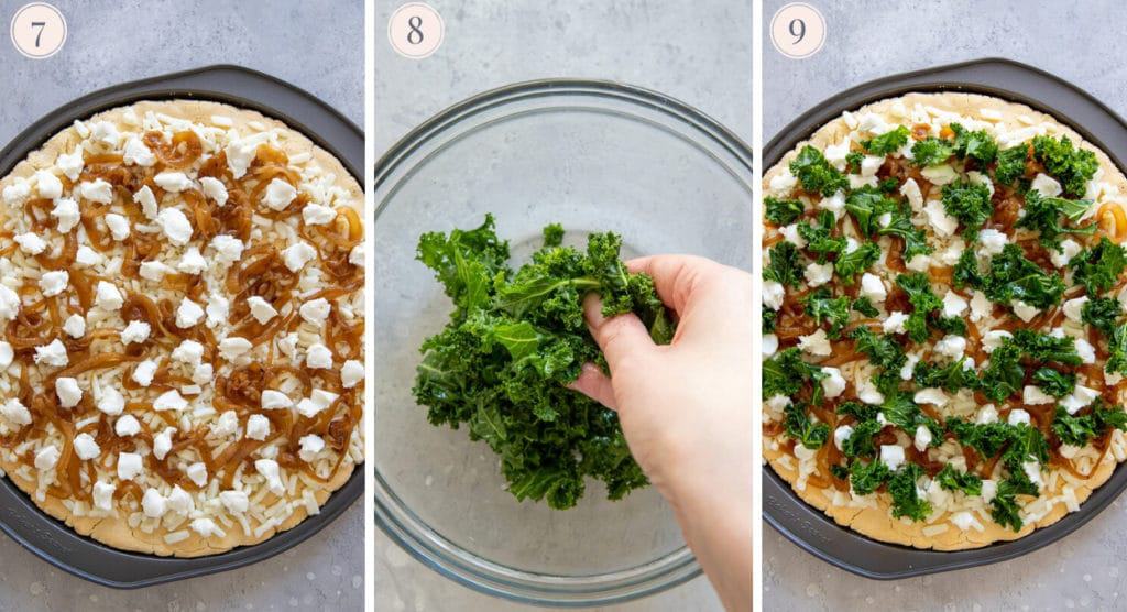 Caramelized Onion, Goat Cheese and Kale Pizza with Balsamic Drizzle